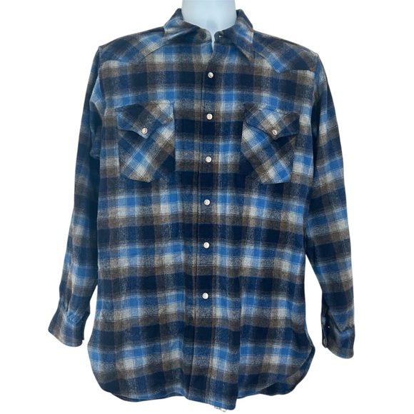 Pendleton Vtg 70s High Grade Western Wear Virgin Wool Shirt Size L Pearl Snap - Picture 2 of 10
